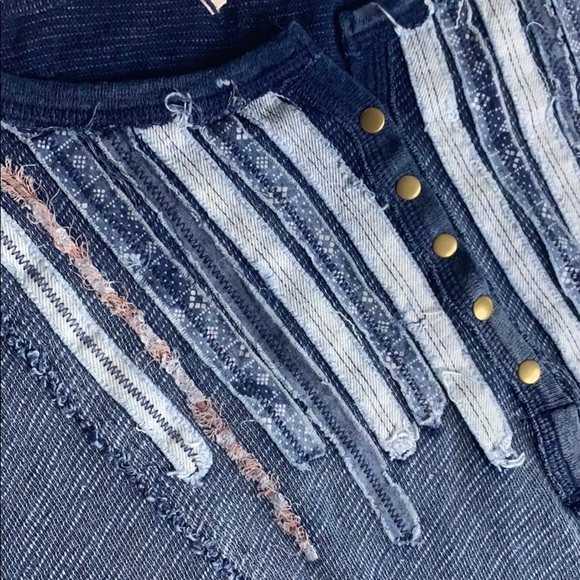 Free People Rustic Fabric Stripe Thermal tank blouse sleeves T-shirt new - Picture 6 of 6